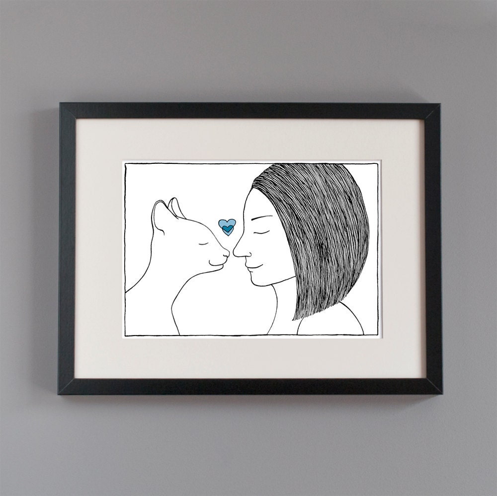 My cat loves me blue heart archival print
