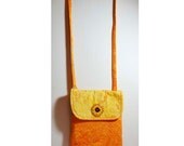 Yellow and Orange Flower Batik  Messenger Bag Purse with a Handmade Beaded Button
