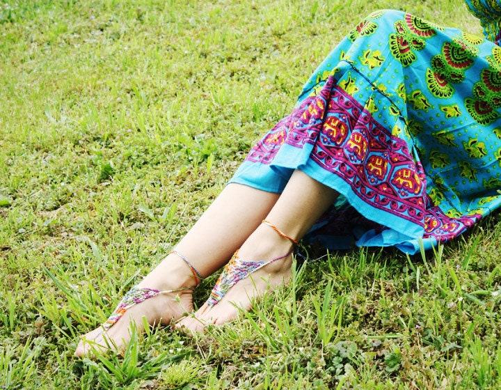 Handmade Crochet Barefoot Sandals,Hippie Foot Thongs, Bridal, Bridesmaids, Summer, Beach, Lace up Sandals, Festival, Gladiators, Bohemian