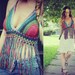 Rainbow Peace Festival Top With Fringe,   Ombre Crochet Crop Top, Fringe Tank, Hippie, Bohemian, Summer, Bikini, Vintage Style Crochet