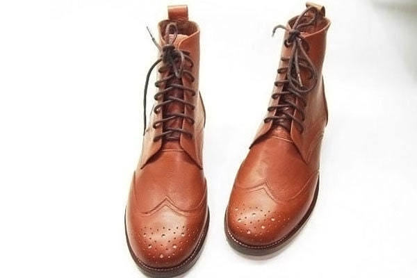Wedding Brown Vintage Inspired Fashion Handmade Handcrafted High Heels Flat Oxford Brogue Boots