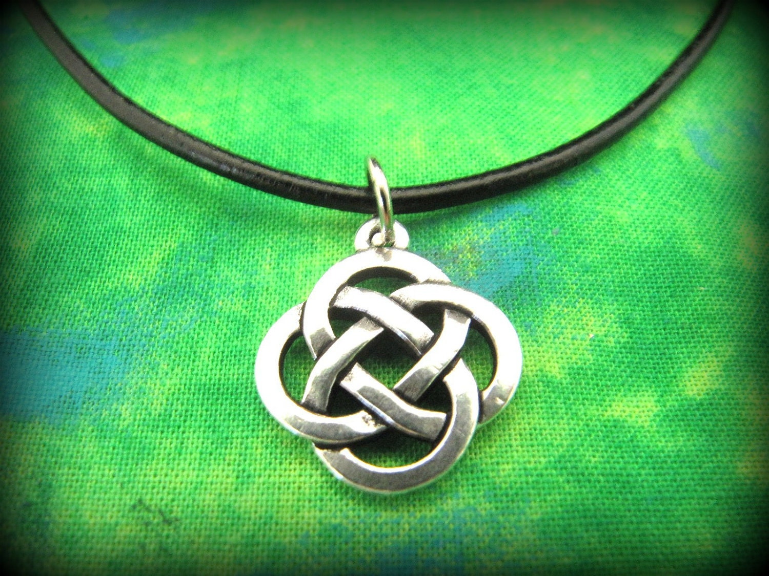 Beautiful Silver Celtic Irish Knot Necklace on Black Leather Cording