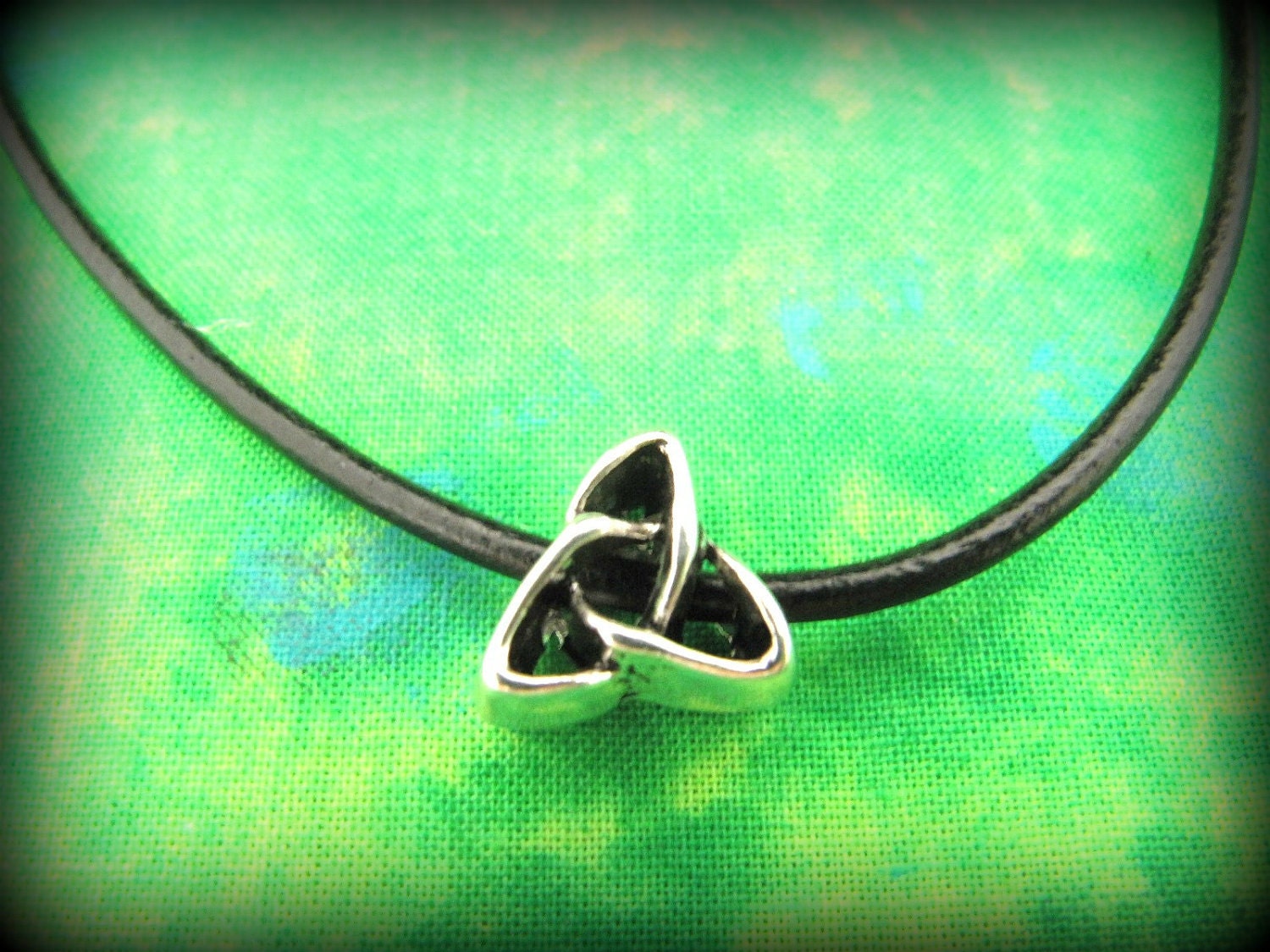 Silver Celtic Irish Trinity Slider Pendant on Black Leather Cording