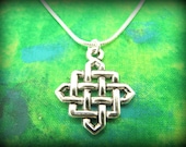 Celtic Irish Diamond Knot Silver Pendant Necklace with Silver Snake Chain