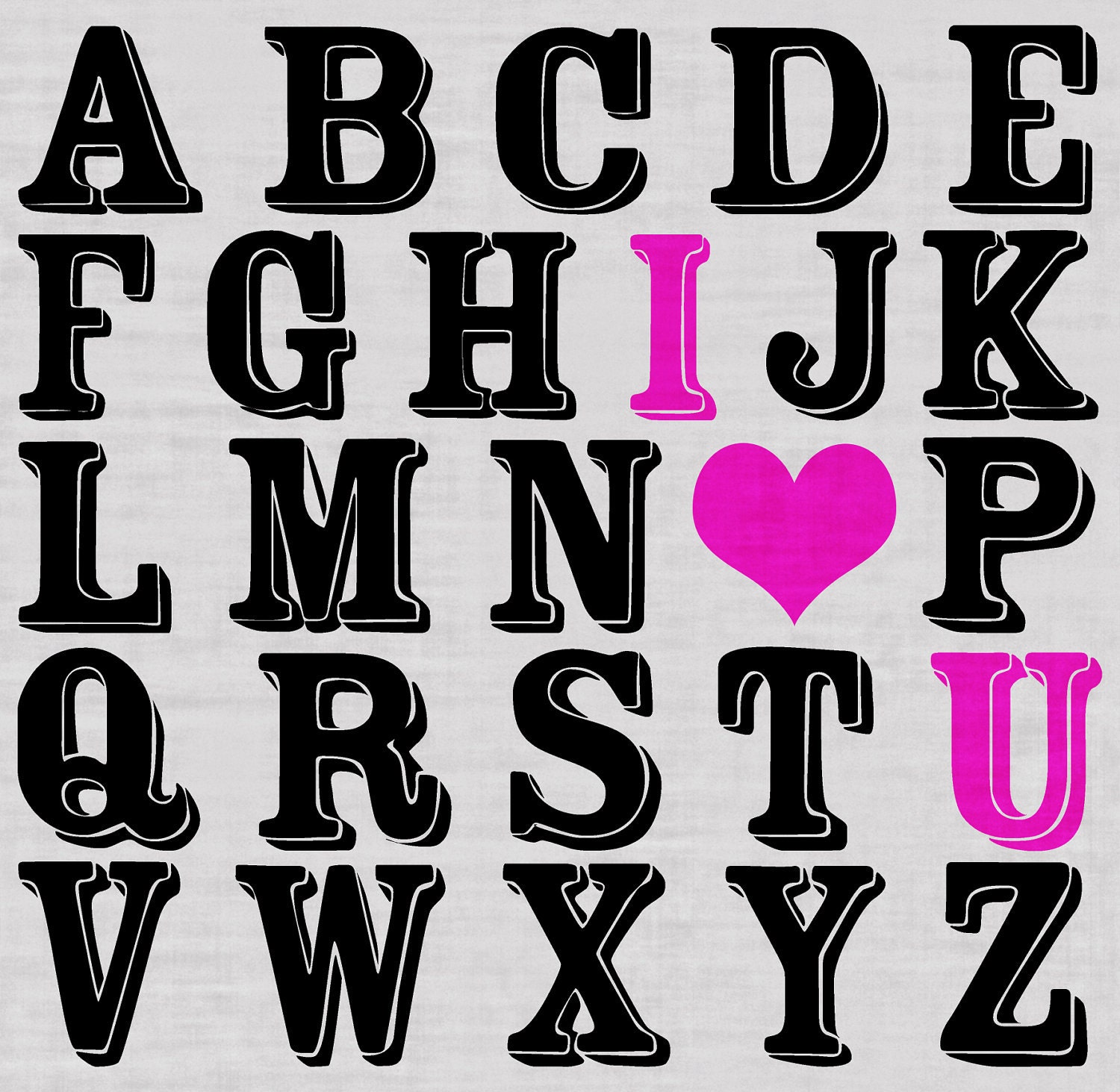 Alphabet I Love You wall art print, 12 x 12, nursery decor