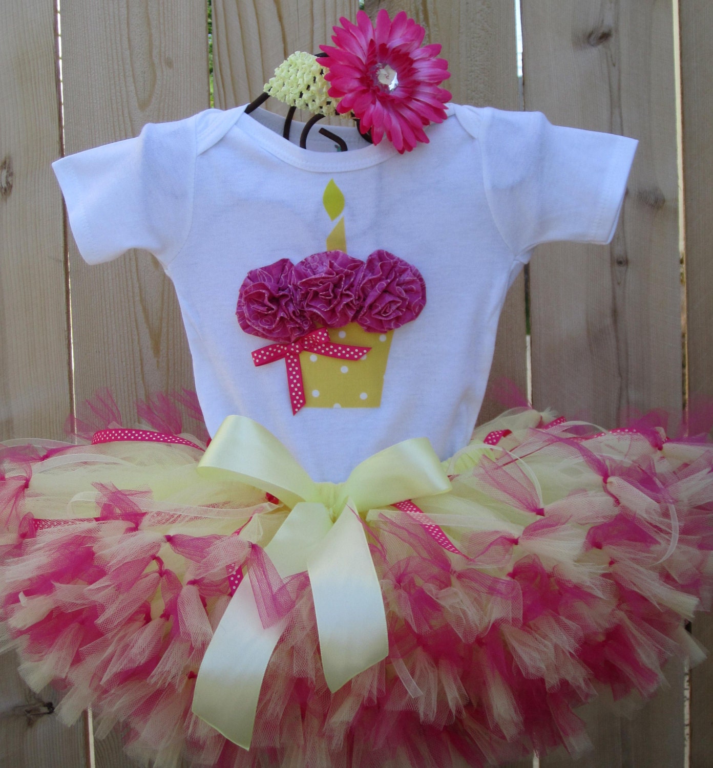 SASSY LEMONADE 3D Cupcake 1st Birthday Set Includes Tutu, 3D Cupcake Onesie, Free Flower Headband - 1st 2nd 3rd 4th 5th bday