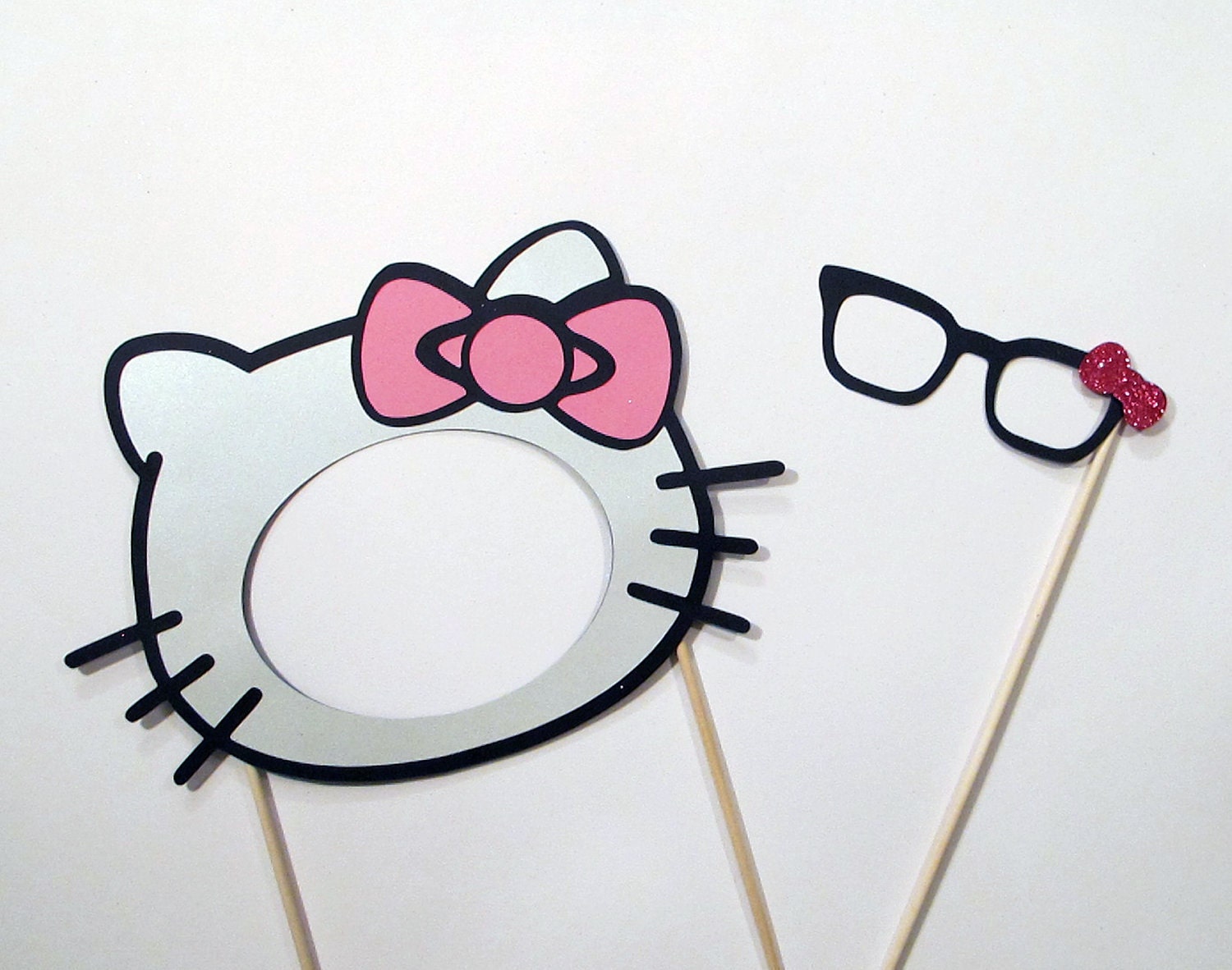 Hello Kitty Photo Booth Prop Mask & Glasses with Glittered Hello Kitty Bow