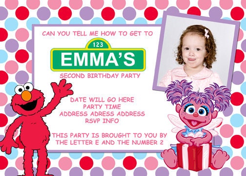 Sesame Street Abby And Elmo Invitation Digital File 4X6 or 5X7