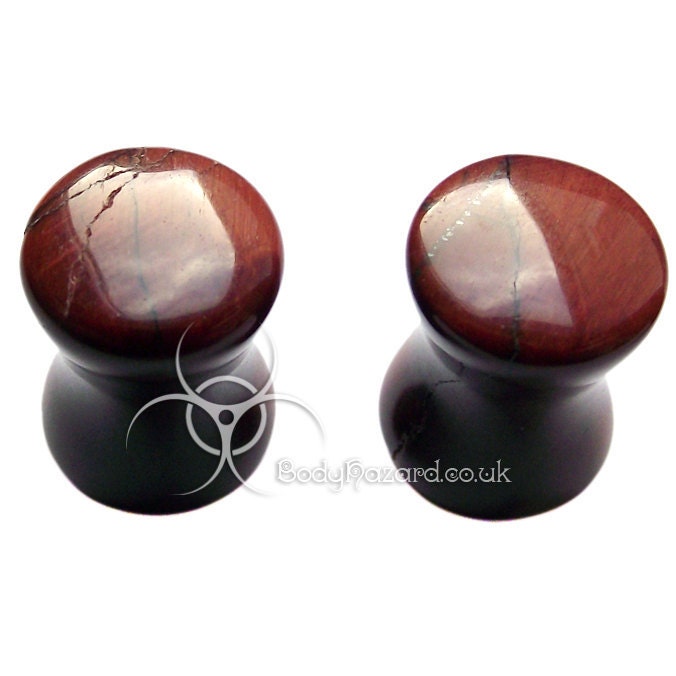 Pair of 0G (8mm) Red Tigers Eye Stone Double Flared Ear Plugs Hand Made - Ready to Ship
