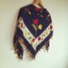 FREE SHIPPING, Turkish Yemeni Cotton Scarf With Handmade Crochet Lace Navy Blue Scarf With Red Yellow Flowers Pashmina Scarf FashionScarf