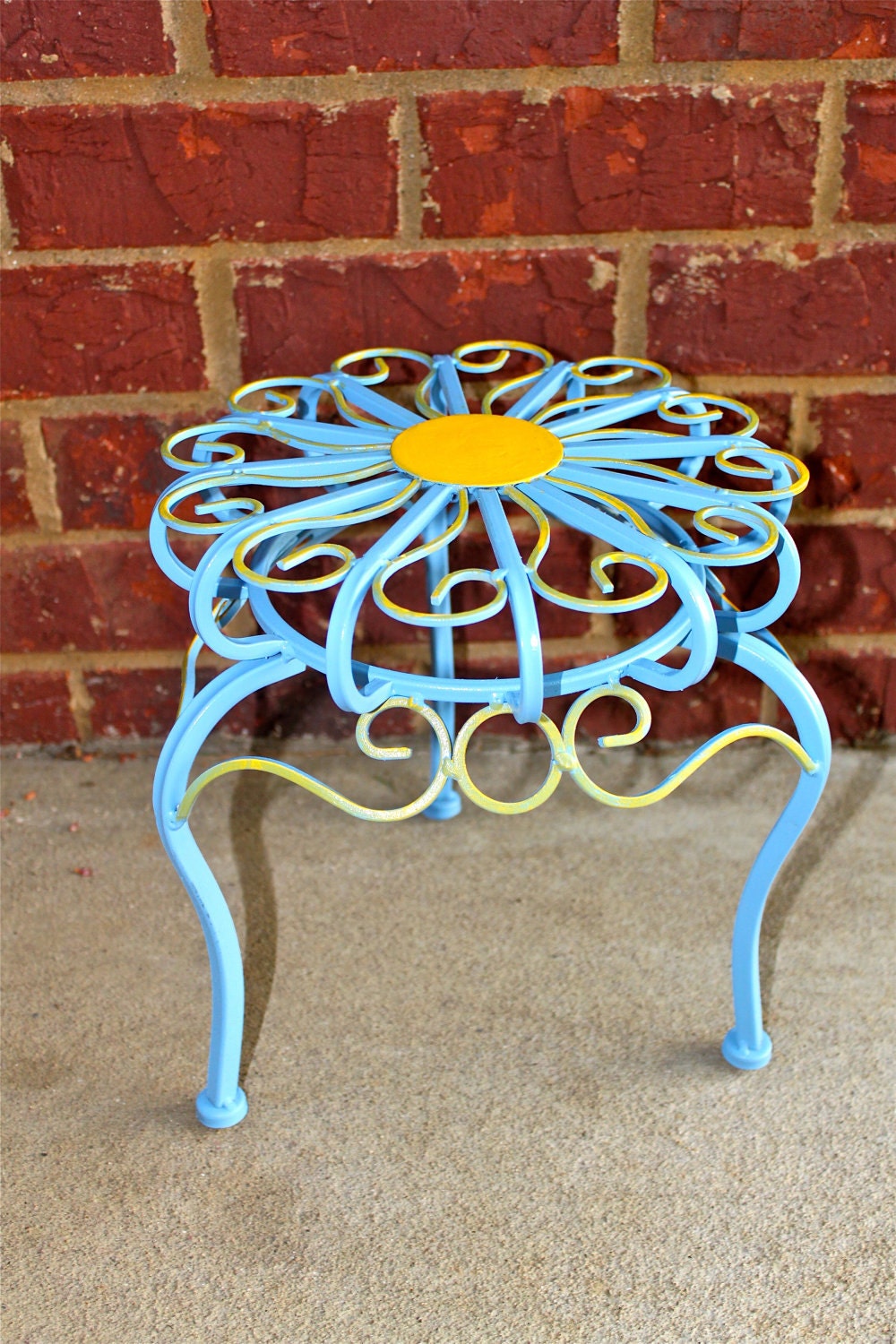 Blue Plant Stand Table /Bright Yellow Accent by AquaXpressions