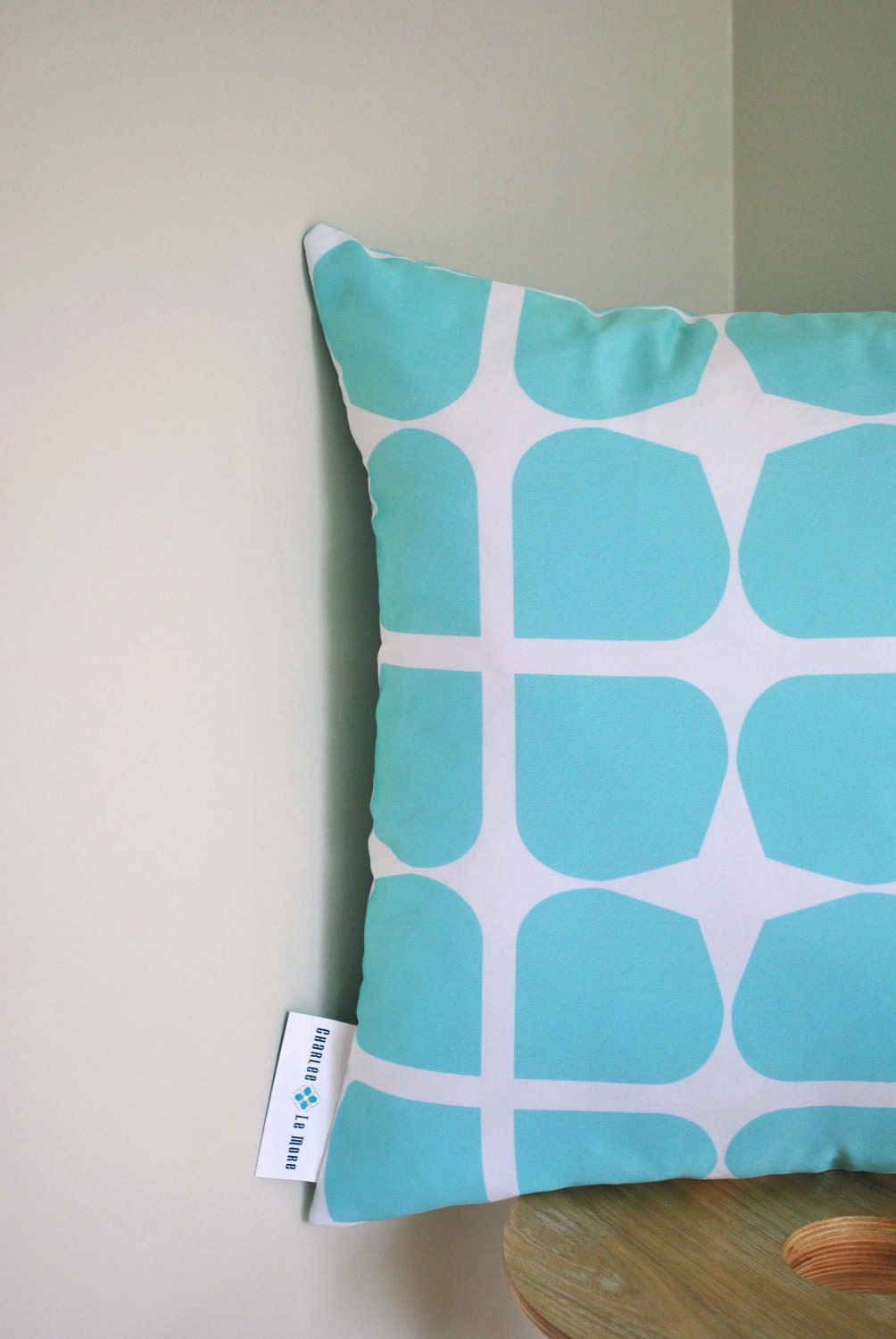 Pale Aqua Gem Cushion- a retro style pattern in pale aqua