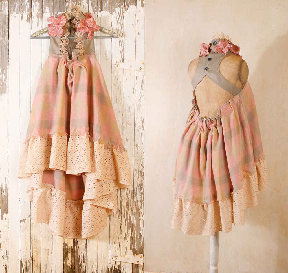 Alternative wedding dress Bohemian wedding dress Babydoll dress Pink wedding dress  Shabby chic Short wedding dress Backless wedding dress