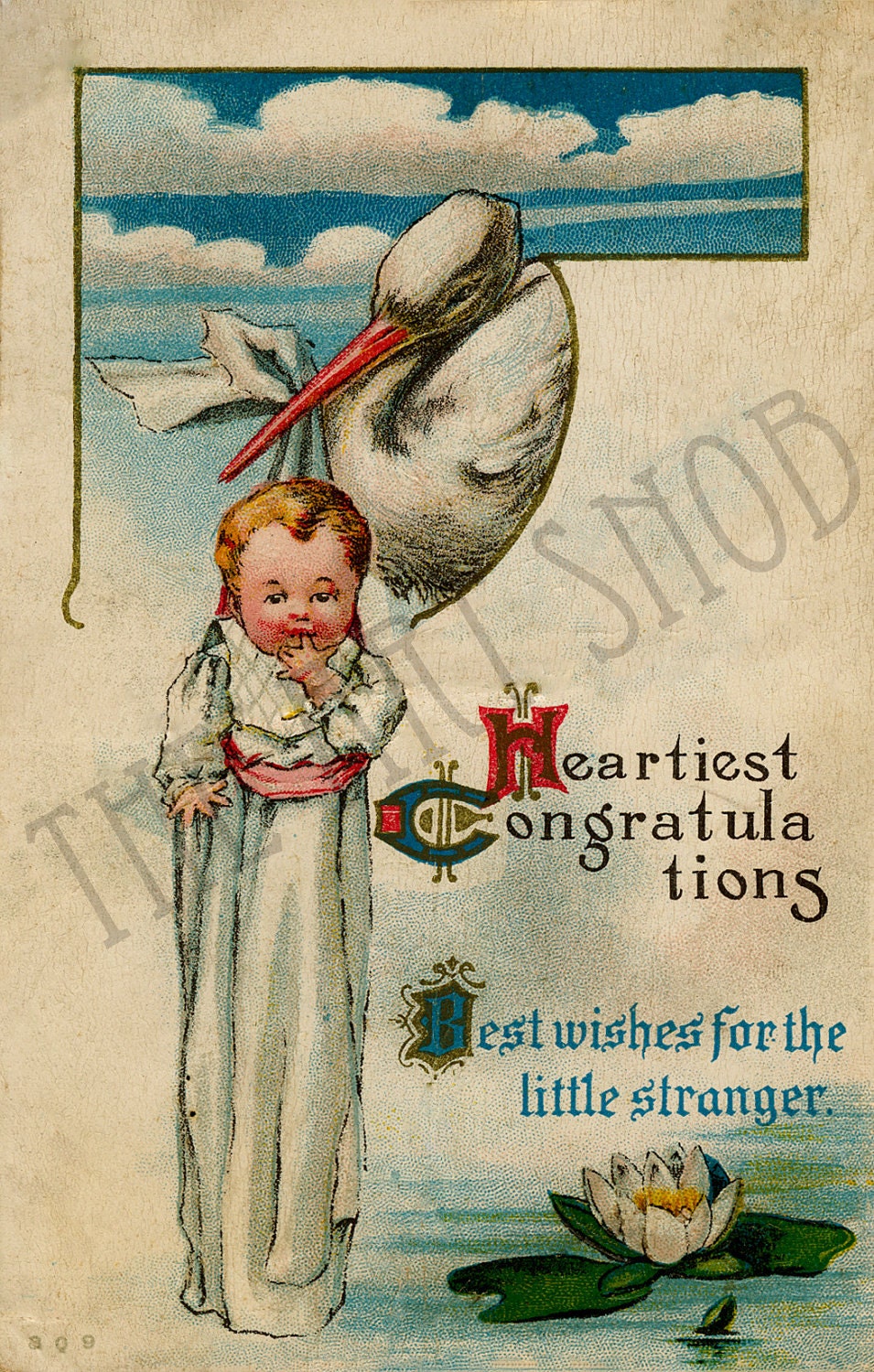 Vintage Baby congratulations postcard - JPG Digital file