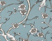 50" x 84" Curtain Panels, Set of Two Window Treatments: Blue, Black, Ivory, and Taupe Vintage Blossom Decorator Fabric