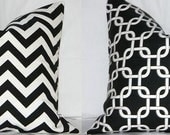 Two 16 x 16 Pillow Covers: Black and White Chevron Zig Zag & Gotcha Lattice