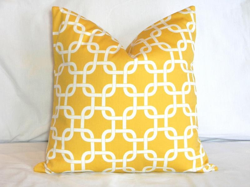 Pillow Covers : Two 18 x 18 Yellow White Gotcha Lattice Pillow Covers , Decorator Throw Pillows Accent Pillows