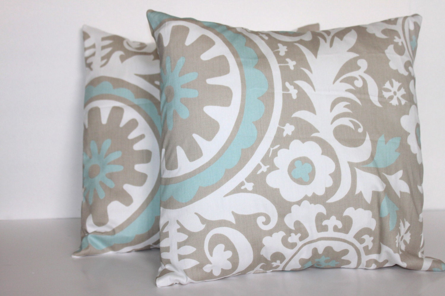 ONE - 16x16 Powder Blue and Grey Suzani Pillow Cover - Premier Prints