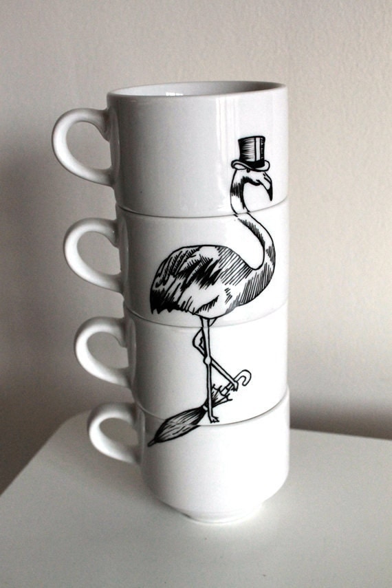 Dapper Flamingo stacking teacups