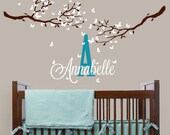 Butterfly Branches with Monogram, Butterly decal, Large butterly branch set, Childrens room Nursery Wall Vinyl