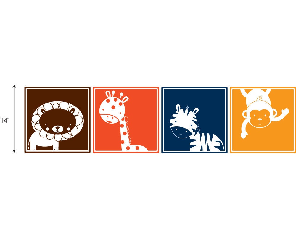 Safari Friend Blocks, Jungle Decal Nursery Wall Vinyl
