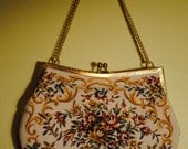 SALE -- 1920s Handmade Floral Handbag with Double-Chain Handle