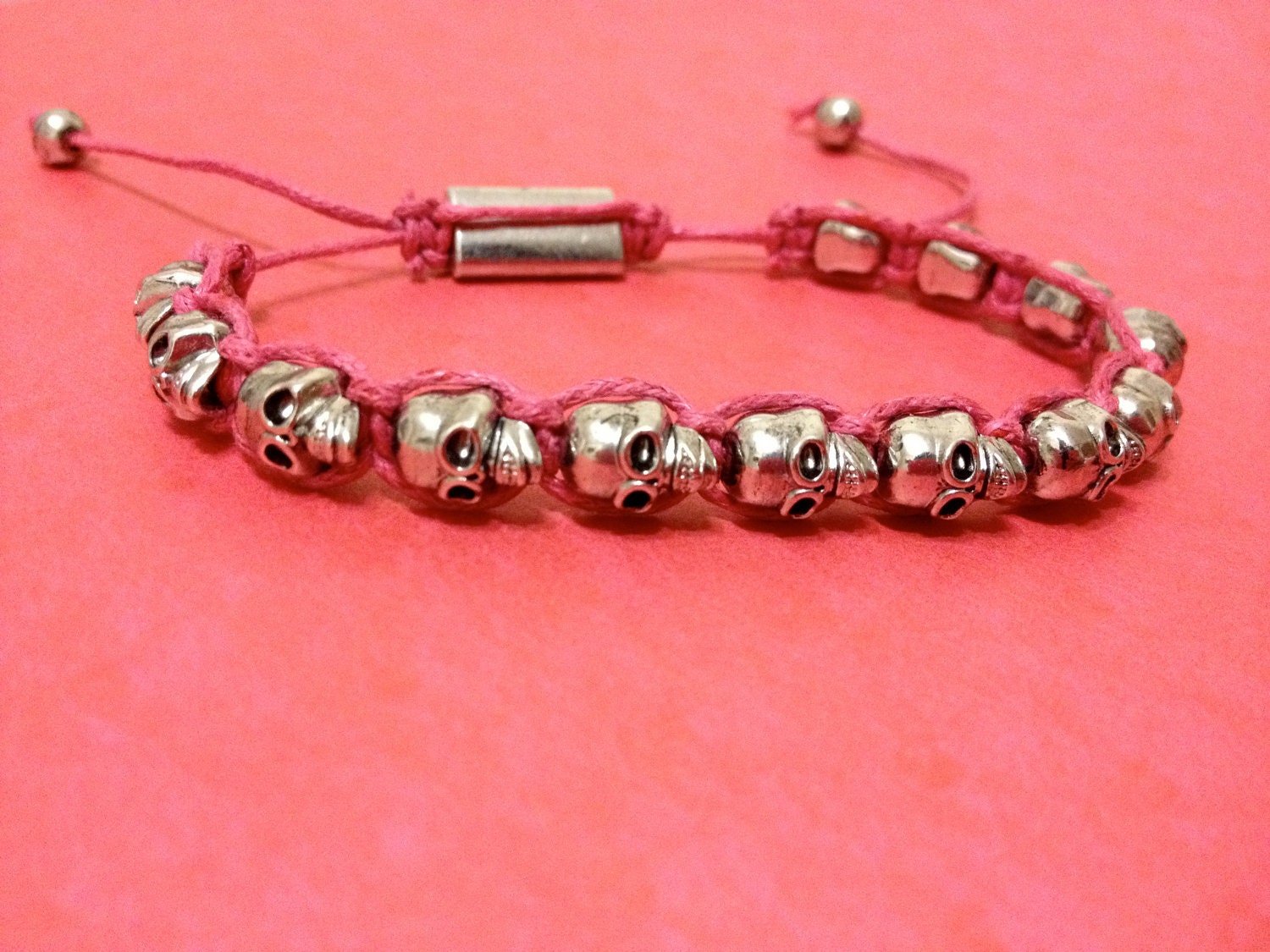Pink Woven Skull Bracelet
