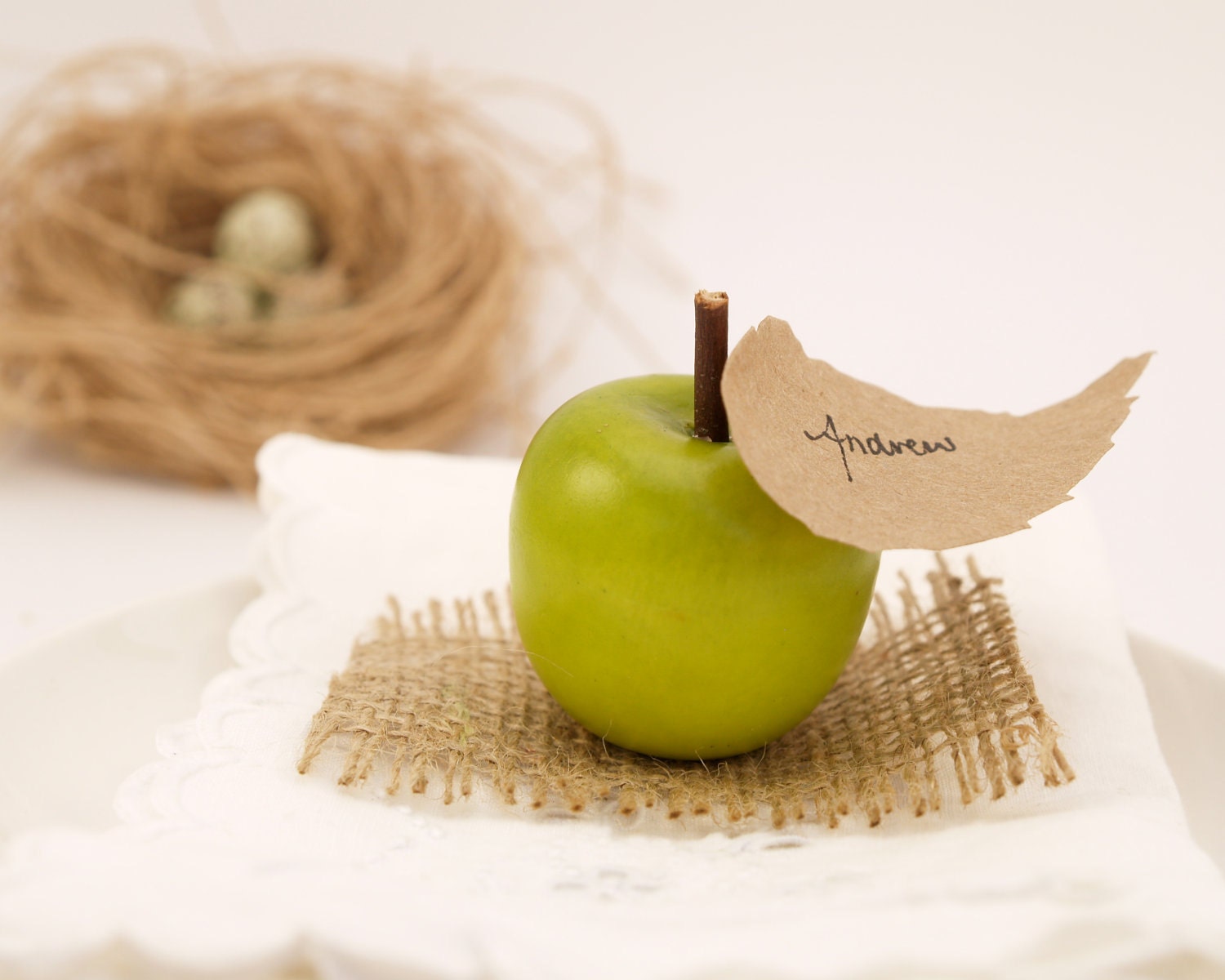 Apple Escort Cards, Country Wedding Guest Name Place Cards for your Wedding Table Decoration, Barn, Rustic, Farm, Green