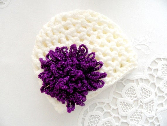 NEWBORN HAT, cream and  purple hat, crochet hat, baby hat,soft cotton,girls hats, summer trends, summer hat, happy, sweet,