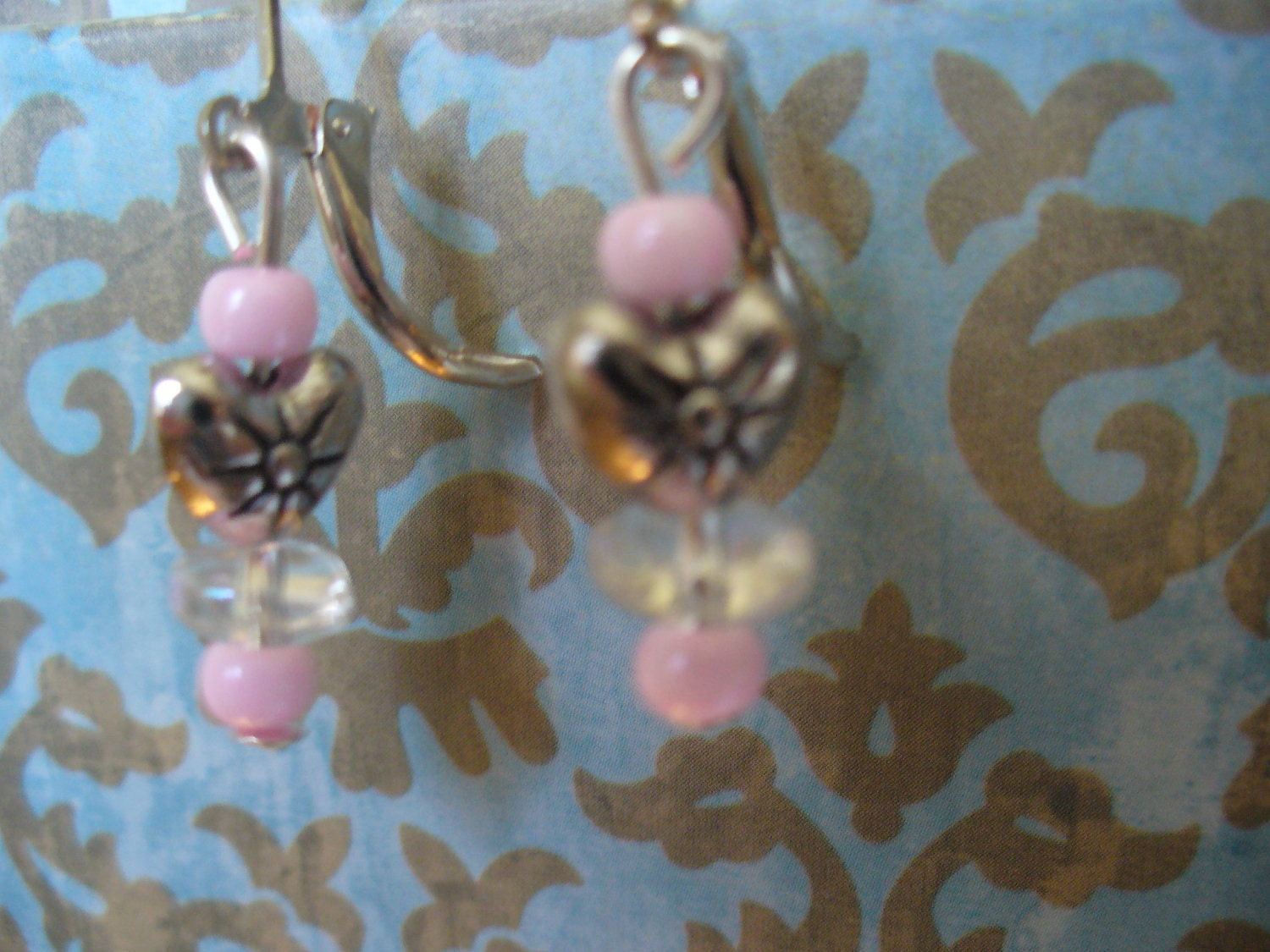 Pink Heart Dangle Leverback Earrings. just for 0.20 cents