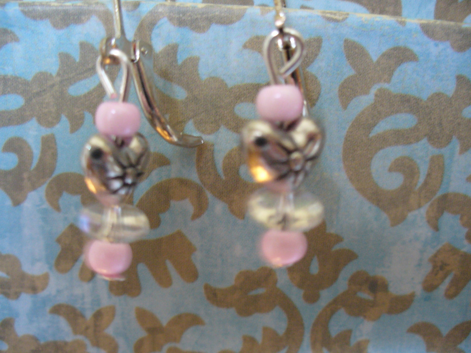 Pink Heart Dangle Leverback Earrings. just for 0.20 cents