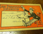 SALE 50% OFF Antique vintage 1907 funny postcard 'I am perfectly delighted'