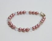 Dusty Rose Pink Swarovski Pearl and Crystal Stackable Bracelet