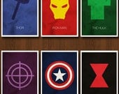 Set of Six Avengers Character Art Prints - Posters Inspired by the Comic Book and Film 'The Avengers' - 11x17