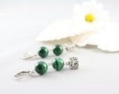 Malachite Earrings -Gemstone Earrings -Green Stone Dangle