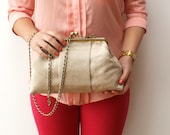 Purse frame bag - Beige with paisley print