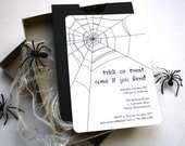 Spooky Spider Halloween Party Invitation - Box Mailer, Black Spiders, Spider Web, Multi-Layered Invitation