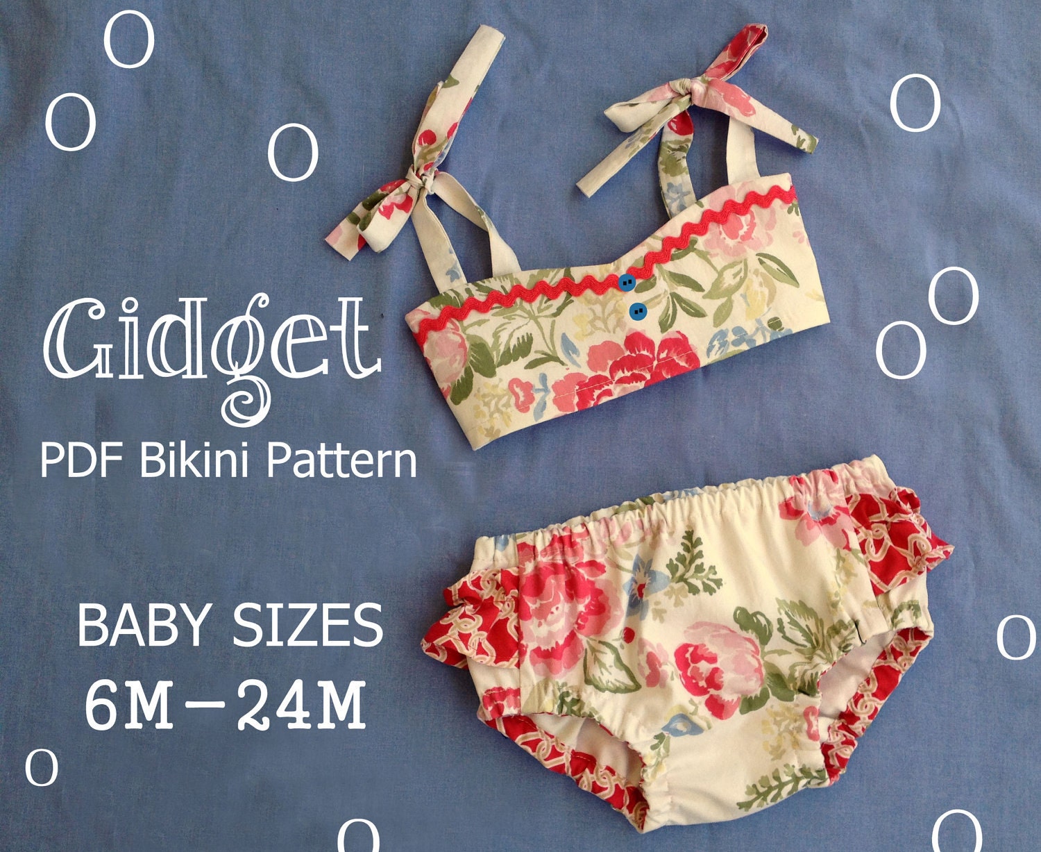 Gidget - Baby Bikini Sewing Pattern. Retro Swimsuit Pattern. Girl Sewing Pattern. Baby Sewing Pattern. Sizes 6m-24m
