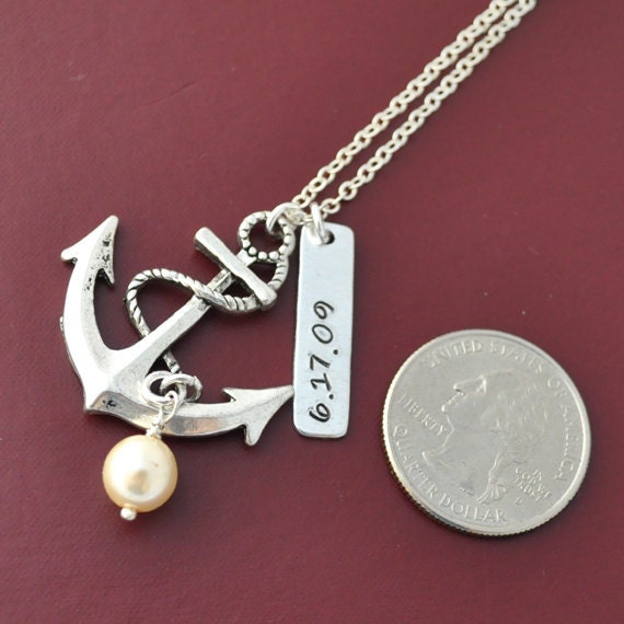 Personalized antique anchor necklace, keepsake necklace, special day necklace, anniversary, wedding date, engagement