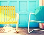 Chair Photograph Colorful Yellow Blue Turquoise Vintage Chairs 8x10 Print by Kerry