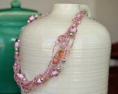 Multistrand Necklace- Pink Whimsy Shabby Chic, Breast Cancer Awareness Month