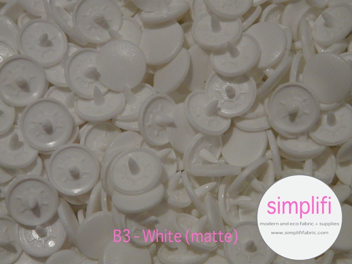 white KAM brand plastic resin SNAP B3 white matte  - size 20  - 100 full sets - ship from canada and US