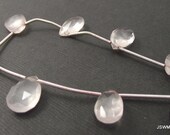 Rose Quartz Beads, Hand-Cut Faceted Puffed Teardrop, 8 inch Strand, Whole Strand