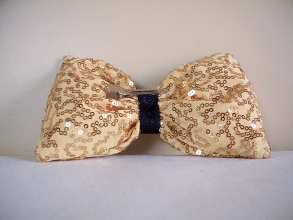 Black and Gold Sequin Hair Bow