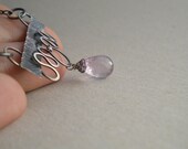 Sterling Silver Necklace, Wire Wrapped Necklace, Amethyst Briolette Pendant on Sterling Silver Chain