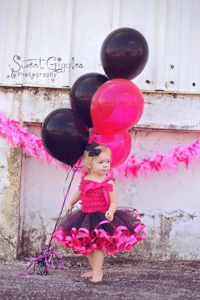 Lolita Tutu Skirt. Black/Hot Pink Polka Dot ribbon edged Tutu.Ready to ship --SIZE 3T-- Birthday, Photography Prop, Pageants