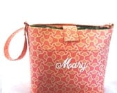 Purse, Tote Bag Fabric Handmade Tote Custom Embroidered with Monogram Amy Butler Peach