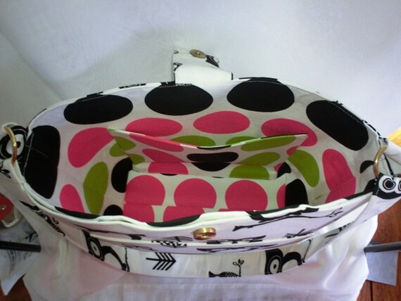 Purse, Tote Bag Fabric Handmade Tote Custom Embroidered with Monogram Owl Print