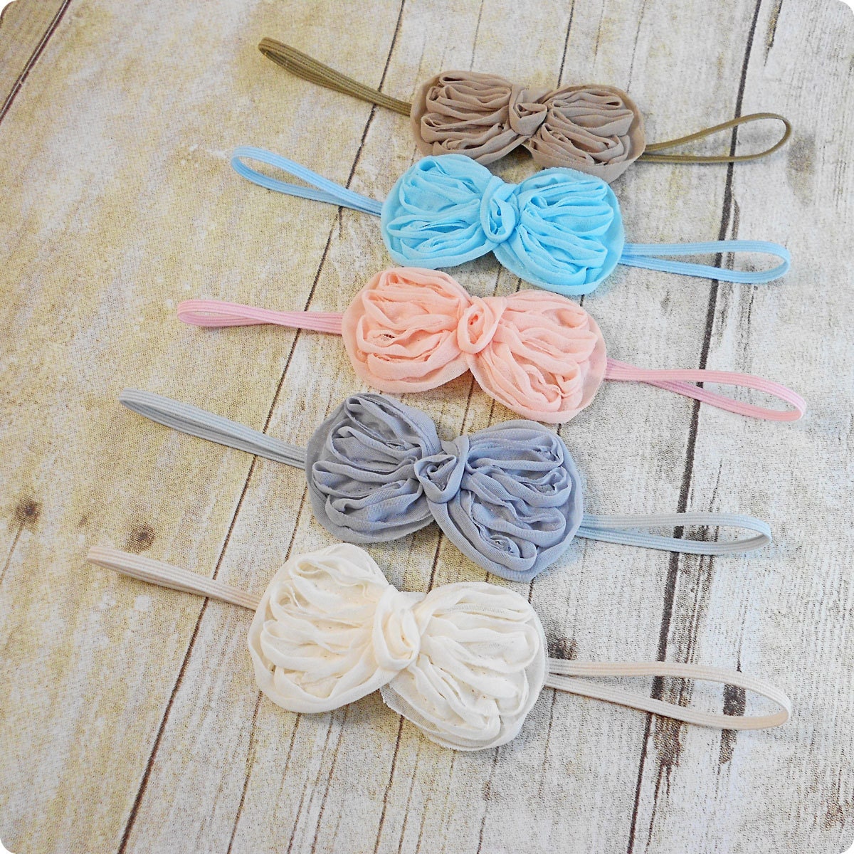 LAST SET Chiffon Bows, Set of 5 Bow Headbands