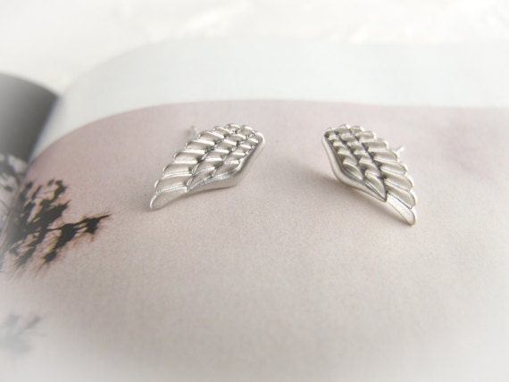 tiny silver angle wings post earrings